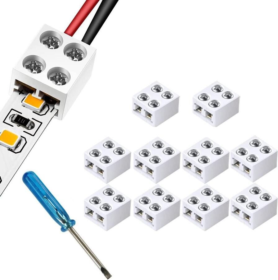 10 Stuks 2 Pin 8 mm Soldeerloze LED-Strip Licht Stekker Schroef Klemblokken Voor Strips Lichten Band Naar Draad Voor 5 V 12 V 24 V Inclusief Schroevendraaier