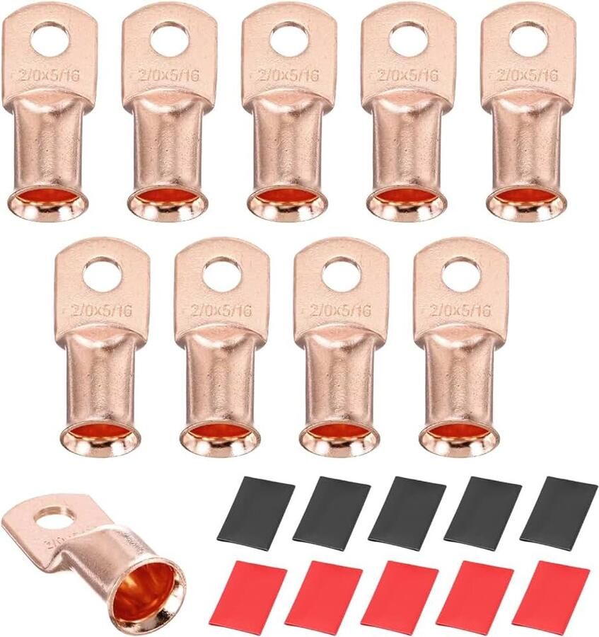 10 stuks 2 0 AWG ringklemmen M8 voor batterij 5 16 inch 8 mm krimpklem voor draadconnector koperen uiteinden krimpkous 3:1 verguld