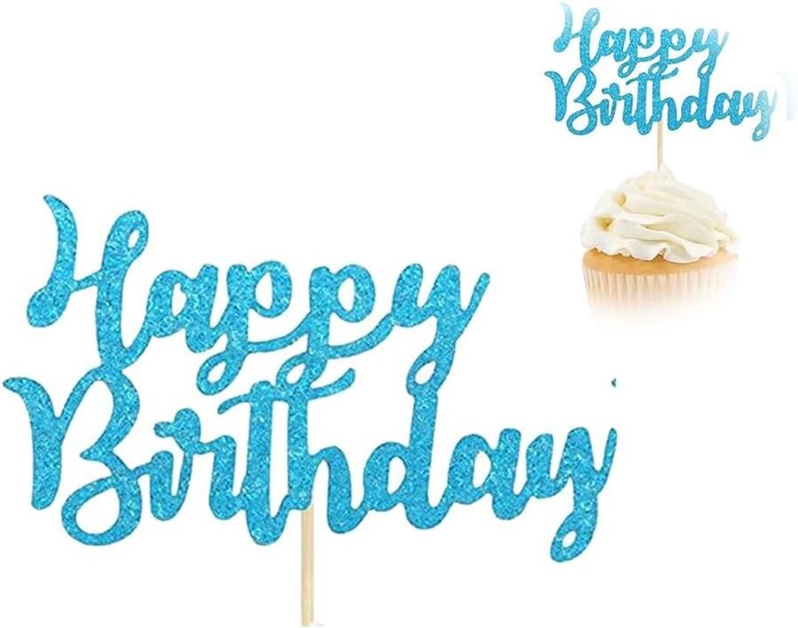 10 stuks cupcake-toppers met de boodschap Happy Birthday. Kan worden gebruikt voor taartdecoratie verjaardagsfeesten enz