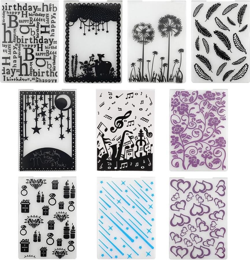 10 Stuks Embossing Sjablonen voor Snijmachines Plastic Stencils voor Scrapbooking en Kaarten Maken Happy Birthday Thema