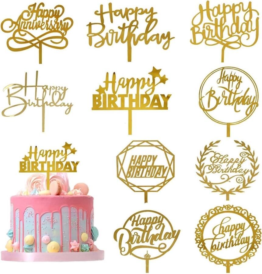 10 stuks Happy Birthday taarttoppers Happy Birthday cupcake toppers taartdecoraties voor doe-het-zelf verjaardagstaart decoratie verjaardagstaart decoratie feestbenodigdheden