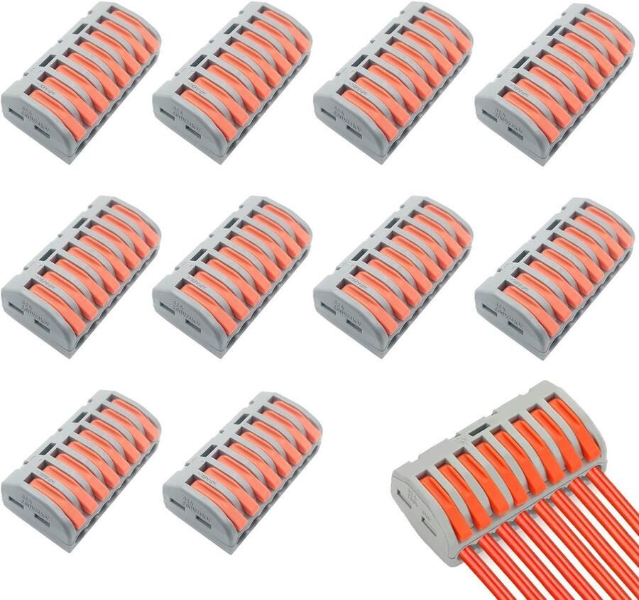 10 stuks kabelconnectoren 8 aansluitingen snelkabelverbinders compacte kabelverbinders elektrische aansluitblokken voor particuliere en industriële elektrische bedrading