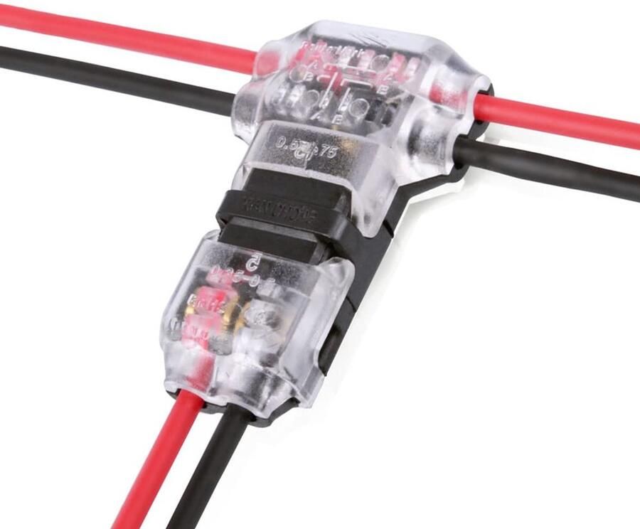10 stuks kabelconnectoren draadconnectoren 2-pins laagspanning T-kraan 3-wegs snelsplit geen solderen zonder strippen compatibel met 18-24 AWG-kabel