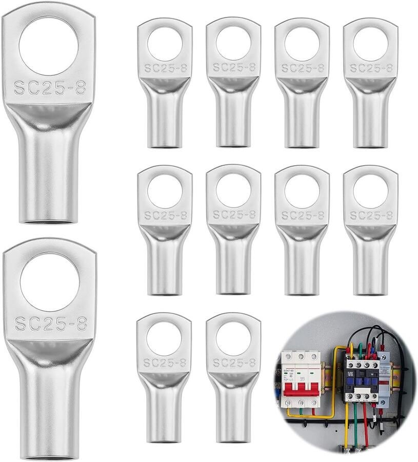 10 stuks kabelschoenen om te krimpen terminalset SC25-8 van vertind koper elektrische ringkabelschoenen voor kabels van 25 mm² ideaal voor auto's schepen en thuisgebruik