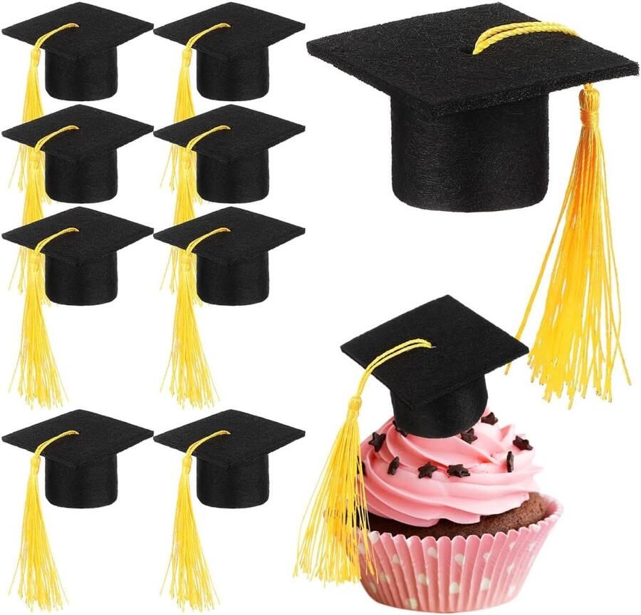 10 stuks kleine afstudeerkappen taartdecoratie van hars met kwastjes kleine doktershoed opzetstukken voor afstudeerfeest taart en feestdecoratie