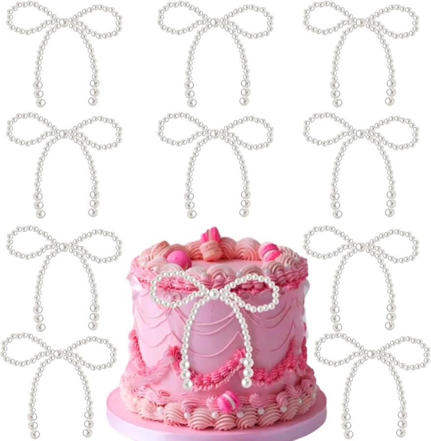 12 stuks parelstrikken taarttoppers kralen strikken cupcake-toppers verjaardagsdecoraties voor bruiloft decoratie taarten voor verjaardagsfeest bruiloft babyshower feestdecoratie