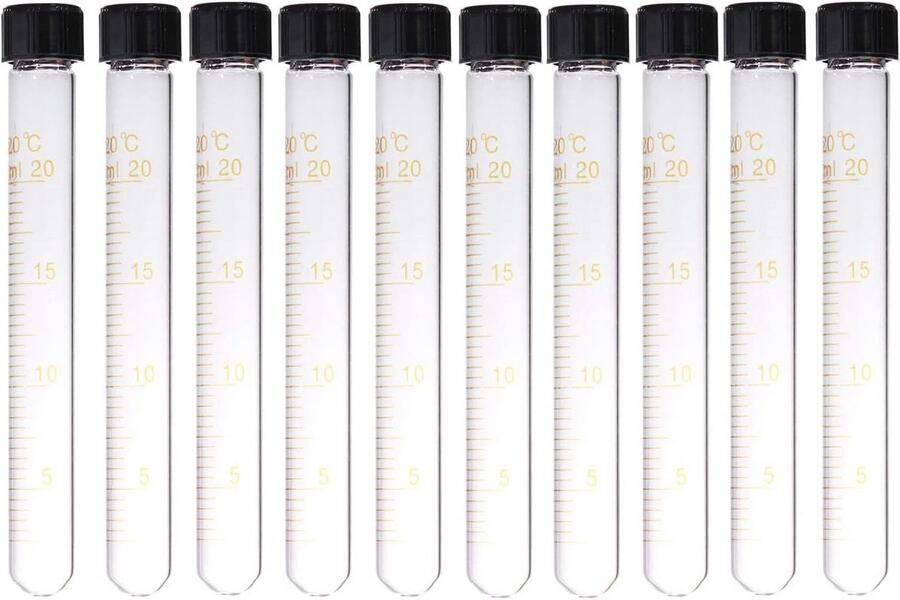 10 Stuks Laboratorium Centrifugebuizen met Schroefdop Afgestudeerd Glaswerk (20ml)