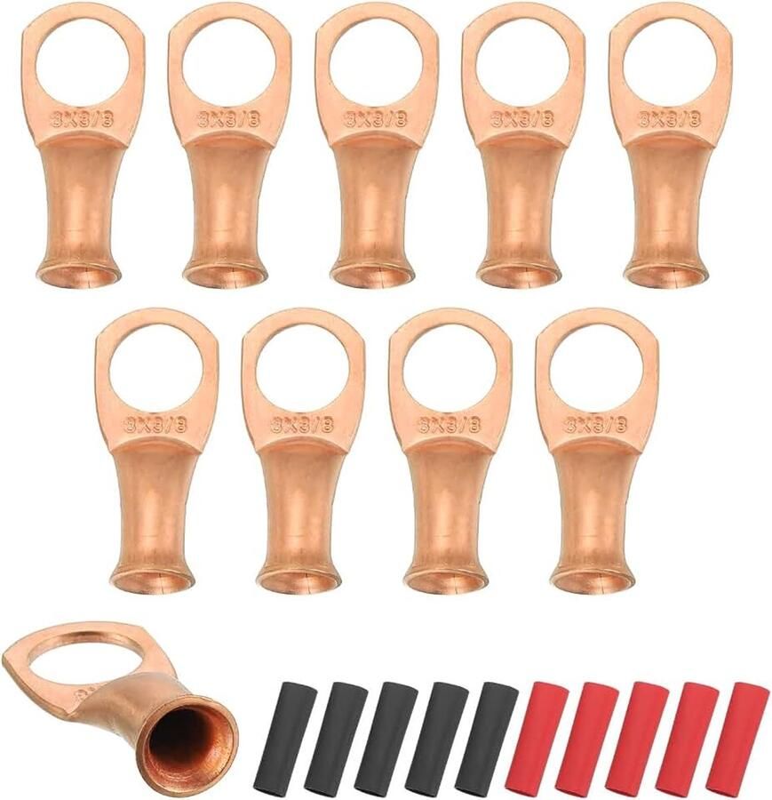 10 stuks M10 8 AWG batterijkabelschoenen ringklemmen kabelopzetstuk voor beugel 3 8 inch 10 mm van koper krimpommanteling 3:1 goudkleurig