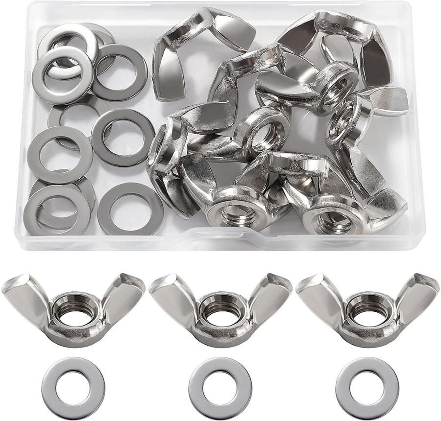 10 Stuks M10 Vleugelmoer Roestvrijstalen Vleugelmoer Metrische Vleugelmoer met 10 Stuks Sluitringen voor Doe-Het-Zelf Gereedschap Hardware voor Elektronische Apparaten