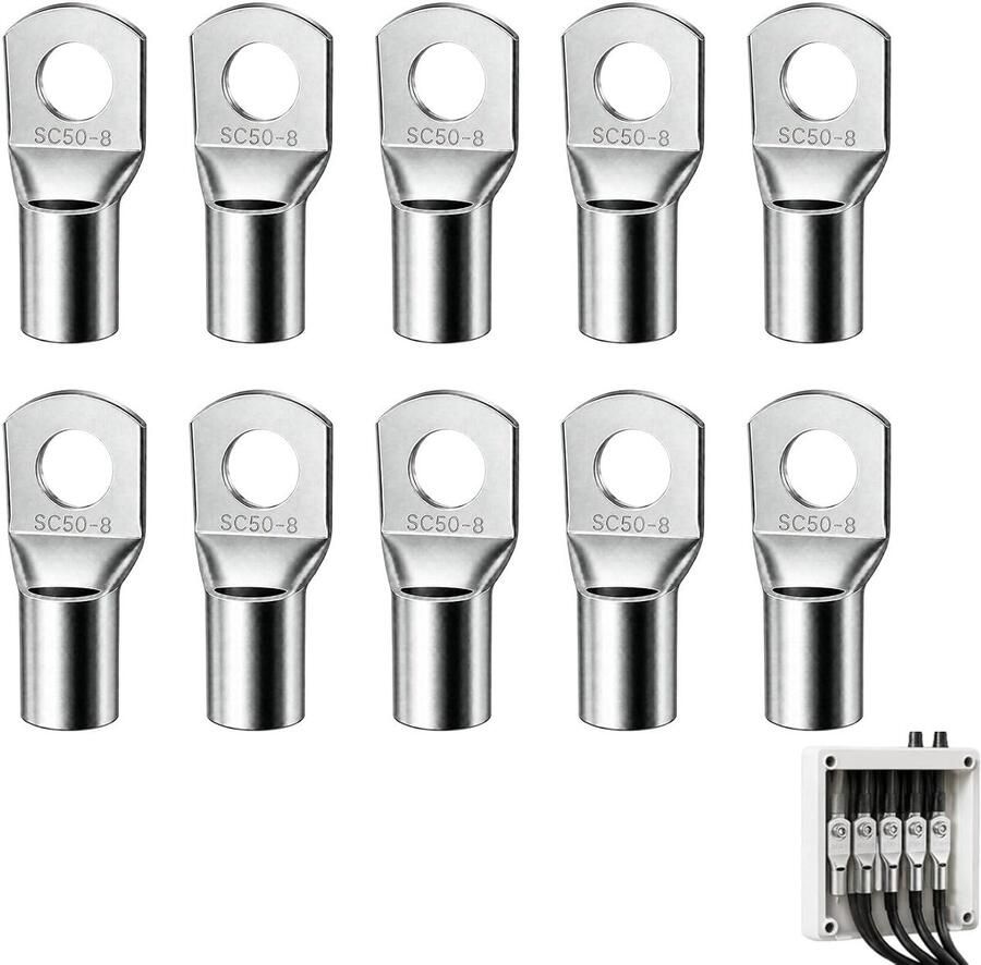 10 stuks oogschoenen 50 mm² M8 van vertind koper niet geïsoleerd krimpkabelschoenen ring Ø M8 voor kabel 50 mm² auto-accu elektrische installatie verdeeldoos