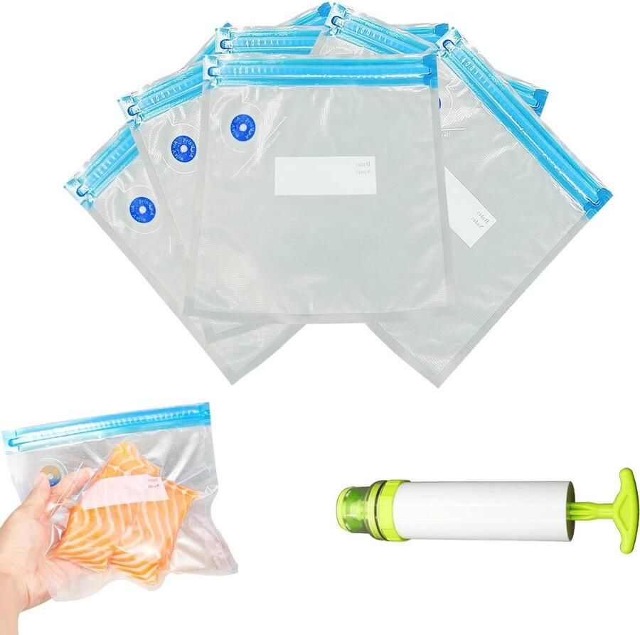 10 Stuks Vacuümzakken Set met Pomp voor Voedselbewaring en Vacuüm Koken Ideaal voor Versheid en Opslag