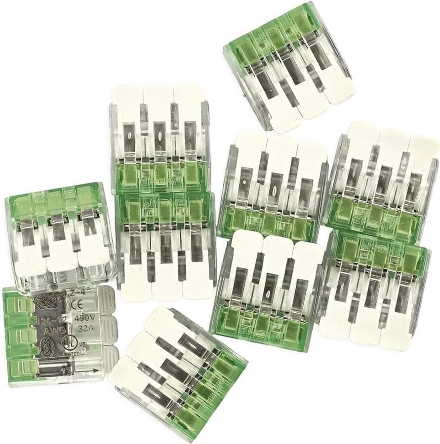 10 stuks verbindingsklem met hendel 2 x 0 2-4 mm2-aderige connectoren met hendel 450 V~ 32 A schroefloze koppeling van alle geleidertypes 2 parallelle polen met CuSn-contacten