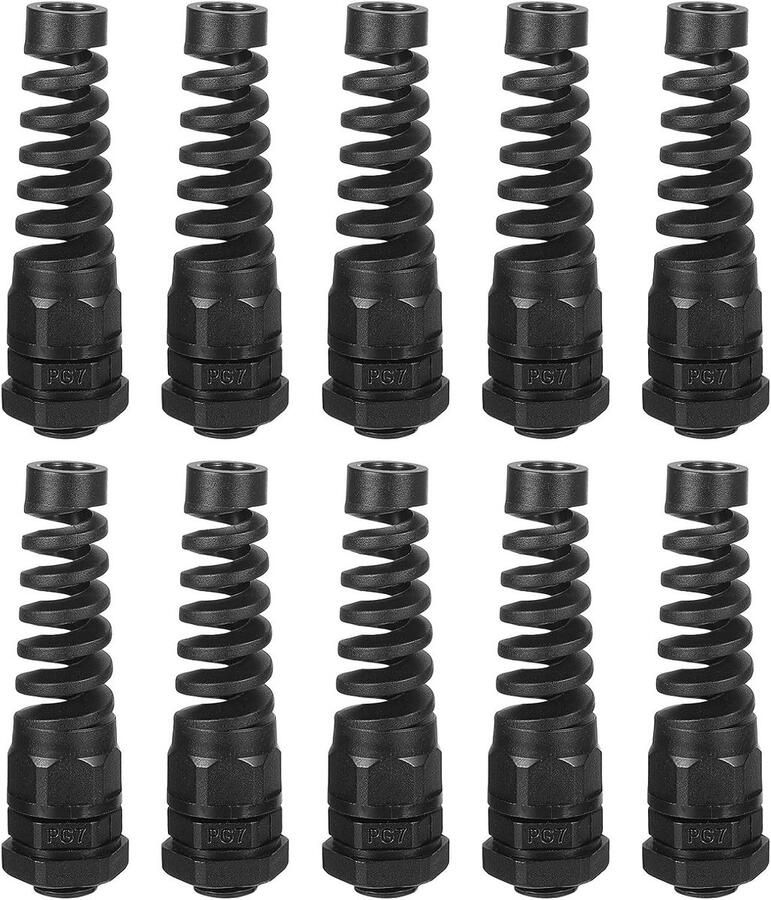 10 stuks waterdichte kabeldoorvoer PG7 spiraal van nylon pigtail set elektrische kabelwartelverbinding voor 3-6 5 mm kabelbevestiging met metalen schroefdraad zwart