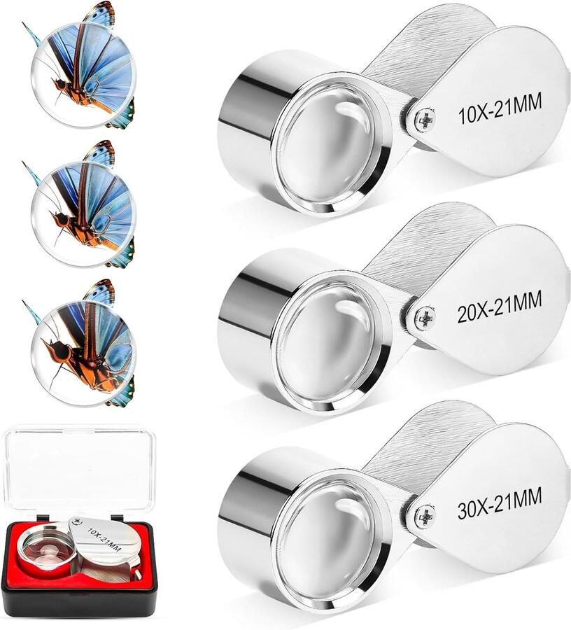 10 x 20 x 30 x 3-delige opvouwbare handloep met vergroting draagbare zakloep voor munten diamanten edelstenen sieraden en postzegels