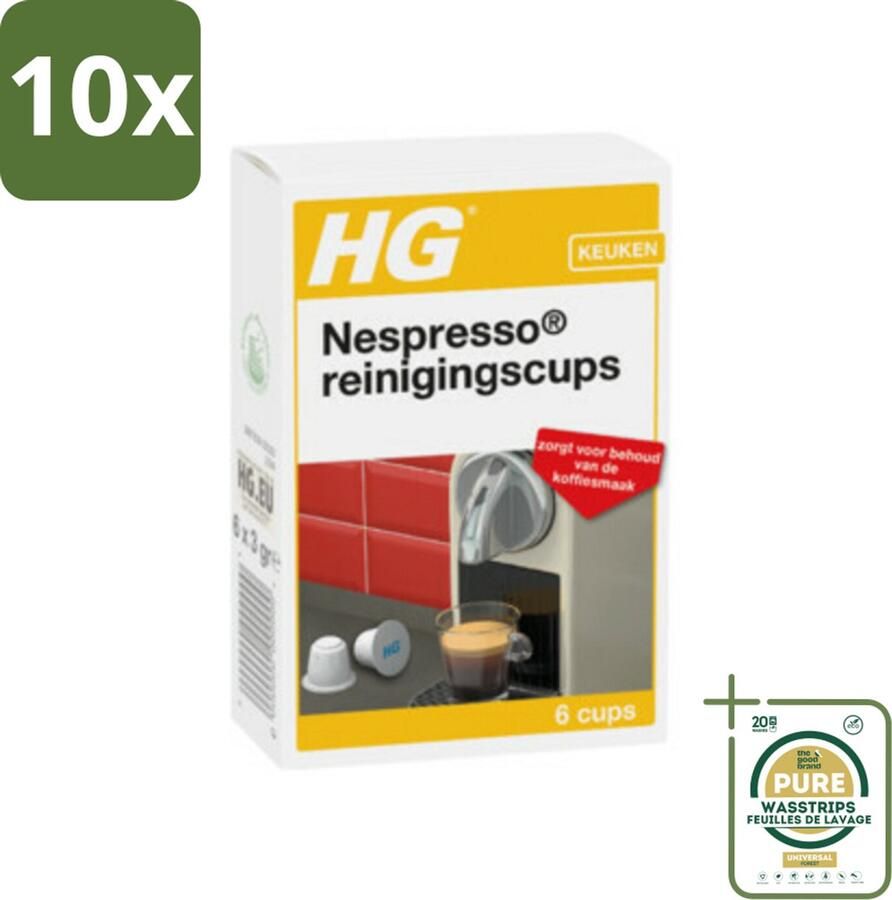 10 x HG Nespresso Reinigingscups Verwijdert Grondig Vet & Aanslag 6 Reinigingscups Grootverpakking Nespresso Reinigen Koffie Cuphouder Reinigen Koffievet Verwijderen Koffie Smaak Behouden Koffiemachine Onderhouden