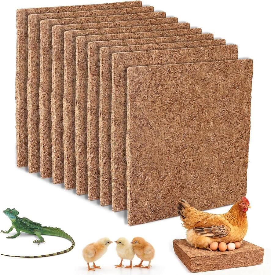 10 x kippenstenen 25 cm x 25 cm van natuurlijke kokosvezel herbruikbaar voor het inleggen van eieren of warm houden