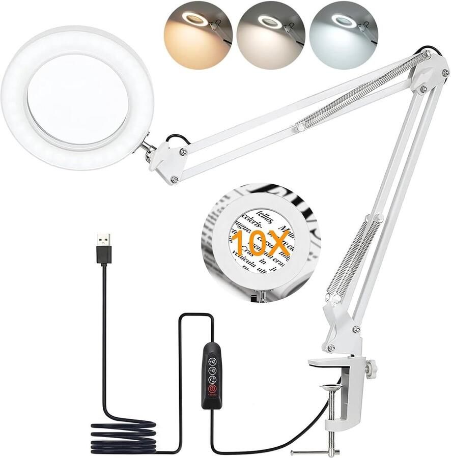 10 x led-loeplamp met klem vergrootlamp met 72 leds 3 kleurmodi 10 helderheidsniveaus dimbaar flexibele zwenkarm voor lezen naaien sieraden reparatie wit