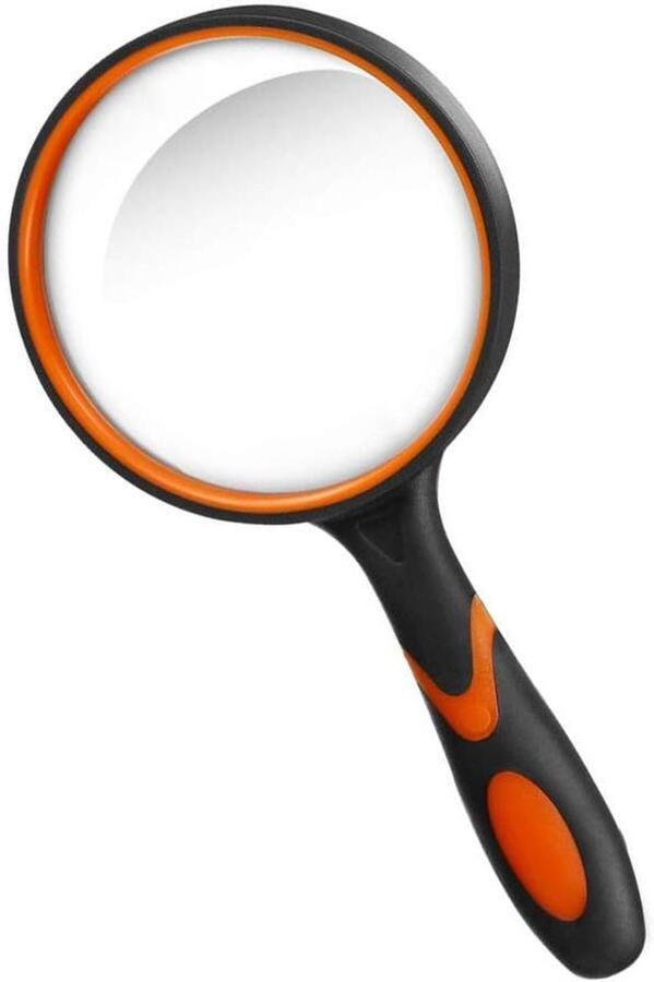 10 x leesvergrootglas met handvat van zacht rubber antislip met vergrootglas van 75 mm en onbreekbare spiegel voor lezen inspectie insecten (oranje)