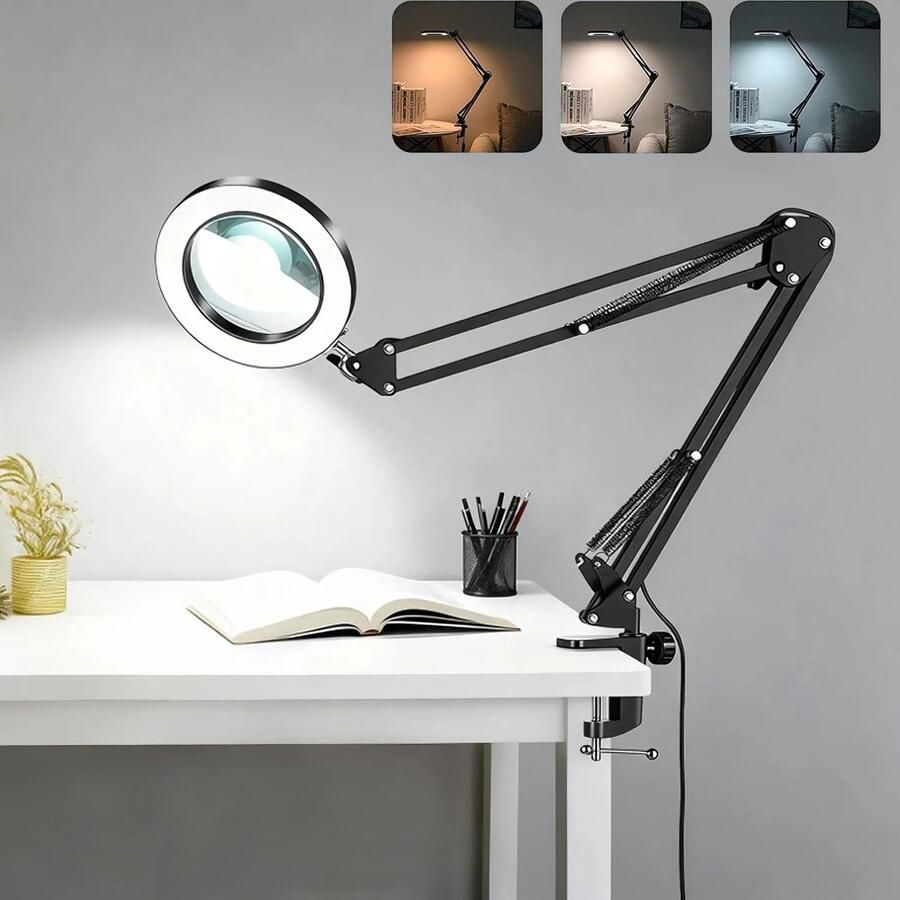 10 x vergrootglas met ledlicht 14 cm echte glazen lens led-bureaulamp met verlichting voor thuis kantoor 2-segment arm USB zwart