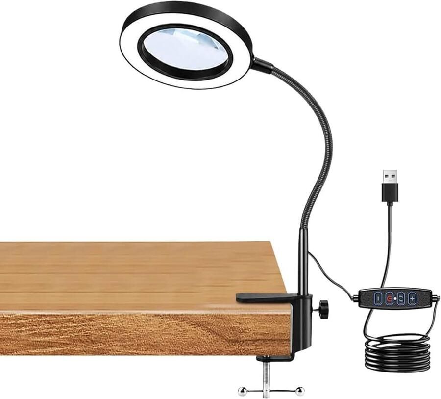 10 x vergrootglas met ledlicht vergrootglas met klem 3 temperaturen en 9 niveaus grote vergroting met licht voor lezen knutselen reparaties en diamantschilderijen (pincet)