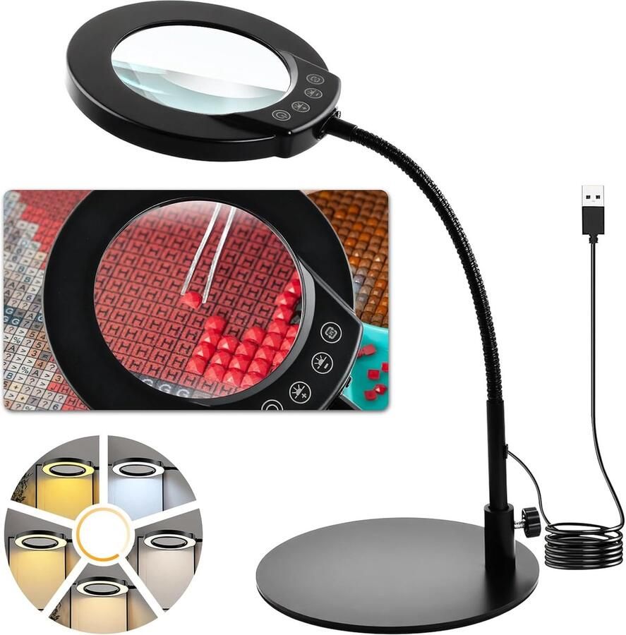 10 x vergrootglas met licht en houder 5 kleurtemperaturen van de led-bureaulamp verstelbare vergrotingslamp voor naaien reparaties lezen handwerk