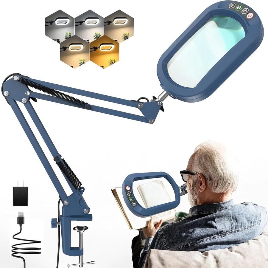 10 x vergrootglas met licht en klem echt glas staande verlichting vergrootglas 5 kleurmodi en traploze dimbaarheid led-bureaulamp handsfree voor handwerk hobby's lezen schilderen naaien en