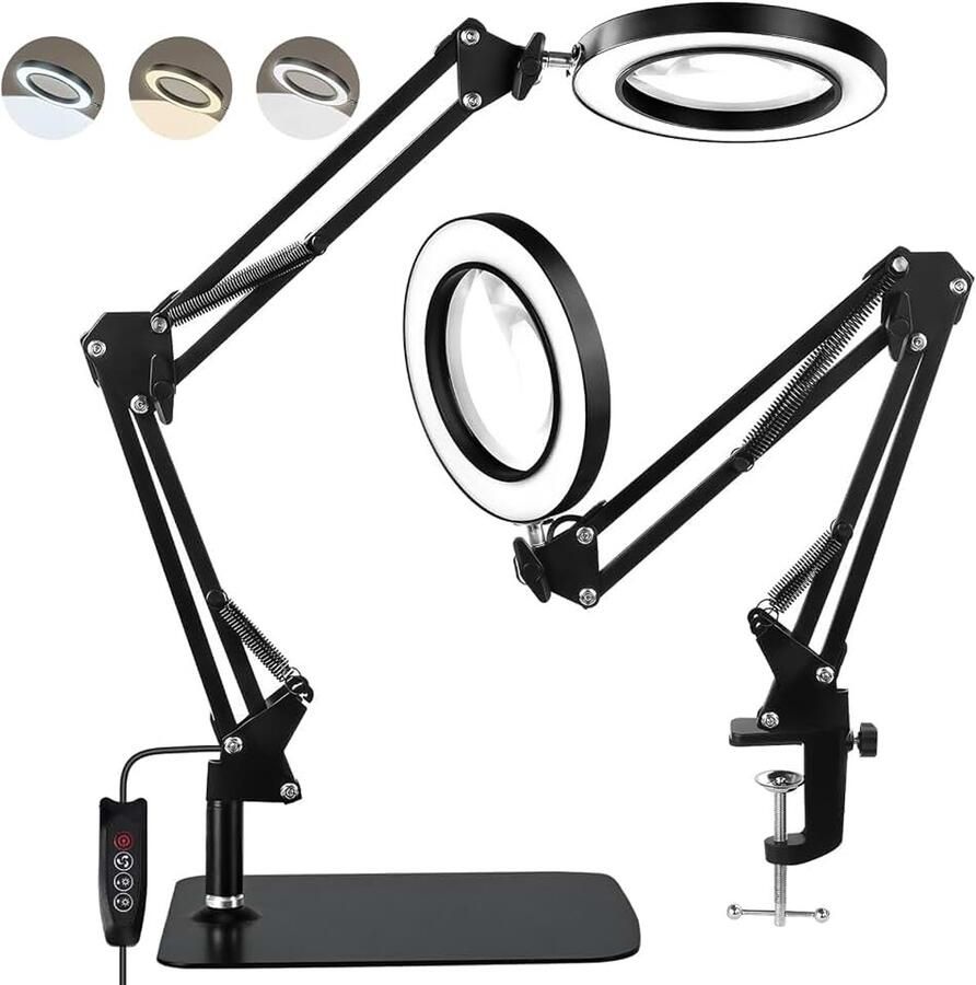 10 x vergrootglas met licht en standaard 3 kleurmodi lamp vergrootlamp led-vergrootlamp voor hobby's precisie-loep verlichte loep staande loep leeswerk handwerk naaien senioren
