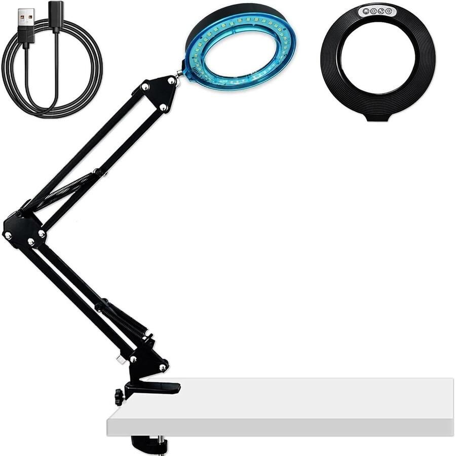 10 x vergrootglas met licht en standaard led-verlichte loeplamp met klem verstelbare zwenkarm 5 kleurmodi 10 helderheidsniveaus lamp met vergrootglas tafellamp voor hobby's knutselen lezen en