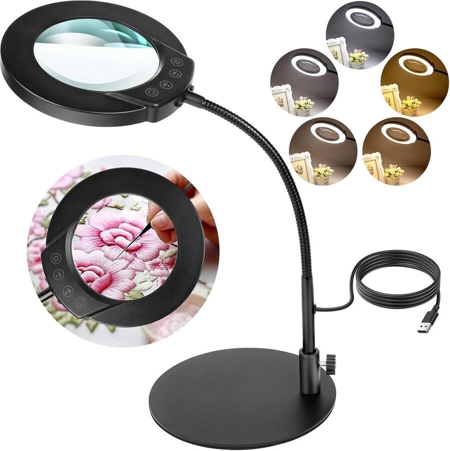 10 x vergrootlamp op voet handsfree vergrootlamp 5 kleurtemperaturen led-bureaulamp met traploos dimbaar voor diamantkunst lezen repareren naaien