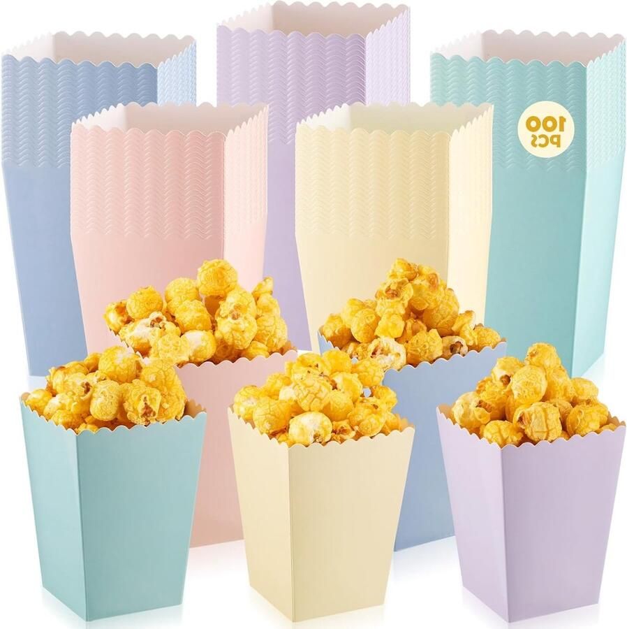 100 Mini Popcorn Bakjes Herbruikbare en Kleurrijke Papieren Dozen voor Snacks Feestjes Verjaardagen en Cinema Avonden
