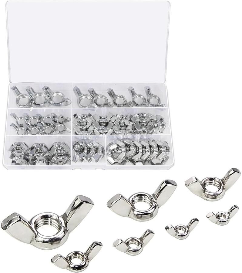 100 Pcs Wing Nuts Assortment Kit Butterfly Wingnut Set Zinc Plated Carbon Steel Hand Twist Fasteners M3 M4 M5 M6 M8 M10 M12 for DIY Tools Machinery Electronic Equipment Hardware Repair