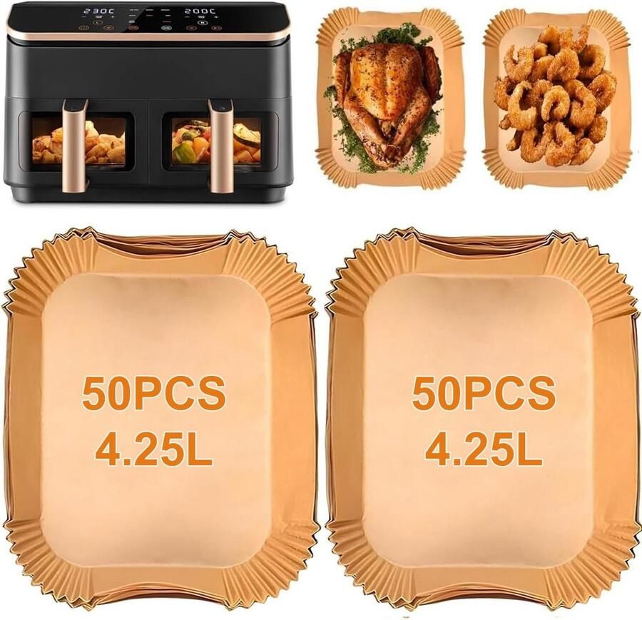 100 Rechthoekige Airfryer Bakvormen voor 8.5L Dual Zone Heteluchtfriteuse