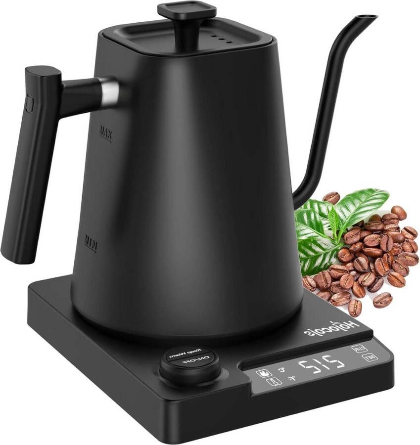 100% Roestvrij Staal Binnendeksel en Onderkant 1200 Watt Snelverwarming 1L Mat Zwart Elektrische Waterkokers met Gooseneck