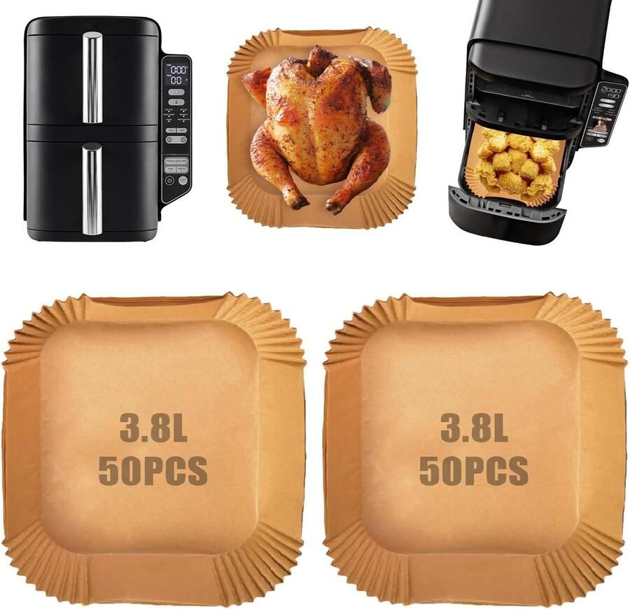 100 Stks Air Fryer Liners voor Ninja Double Stack 7.6L Air Fryer SL300UK Dubbele Air Fryer Papieren Liners Wegwerp Ninja Double Stack Air Fryer Accessoires