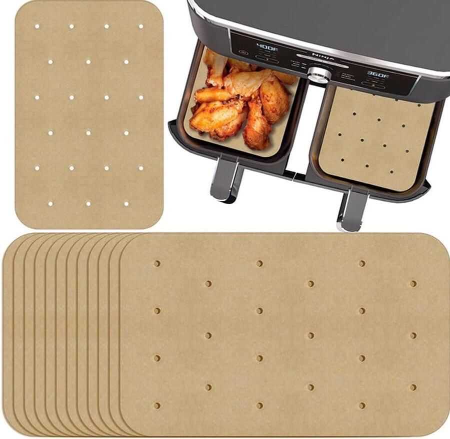 100 Stukken Air Fryer Bakpapier Rectangular 20.5 x 14 cm Geschikt voor Ninja Food Dual Air Fryer Accessoires voor Dual Zone Air Fryer