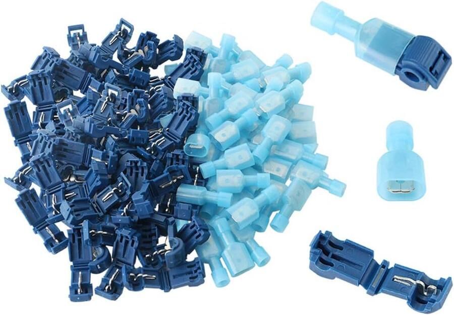 100 stuks (50 paar) T-Tap snelkoppelingsset T-Tap-kabelverbinders elektrische kabelverbinders snelkoppeling (blauw)