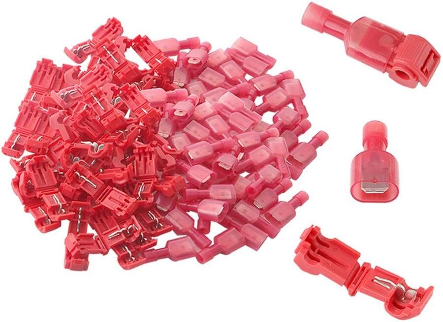 100 stuks (50 paar) T-Tap snelkoppelingsset T-tap-kabelverbinders elektrische kabelverbinders snelkoppeling (rood)