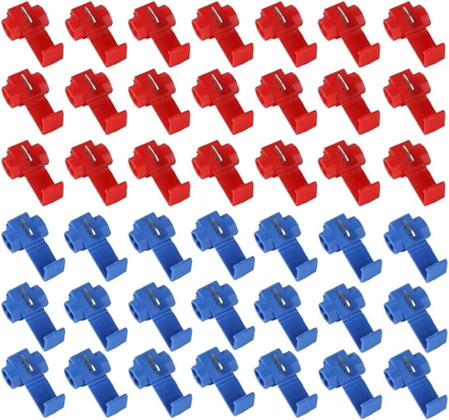 100 stuks (50 rood + 50 blauw) aftakklemmen zonder strippen T-connector voor auto huis verlichting geïsoleerd en hittebestendig