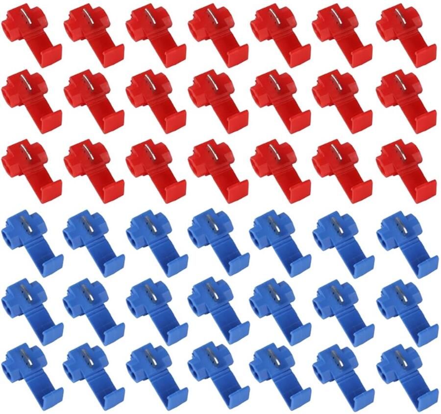 100 stuks (50 rood + 50 blauw) aftakklemmen zonder strippen T-connector voor auto huis verlichting geïsoleerd en hittebestendig