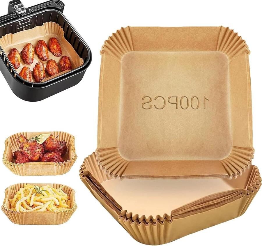 100 Stuks Airfryer Perkamentpapier Vierkant 20cm Antiaanbaklaag Oliebestendig Waterdicht Heteluchtfriteuse Oven Magnetron airfryer accessoires