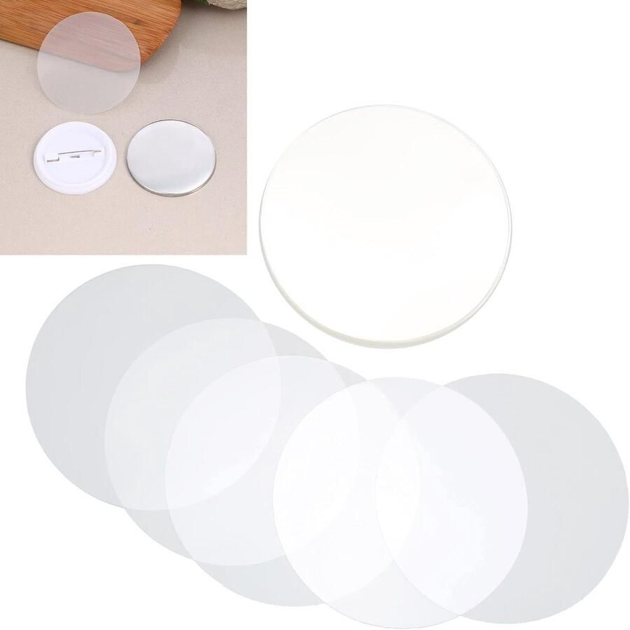 100 stuks badgefilm ronde badgefolies transparant pvc-materiaal cirkel film afdekkingen patroonbescherming badge beschermfolie (25 mm)