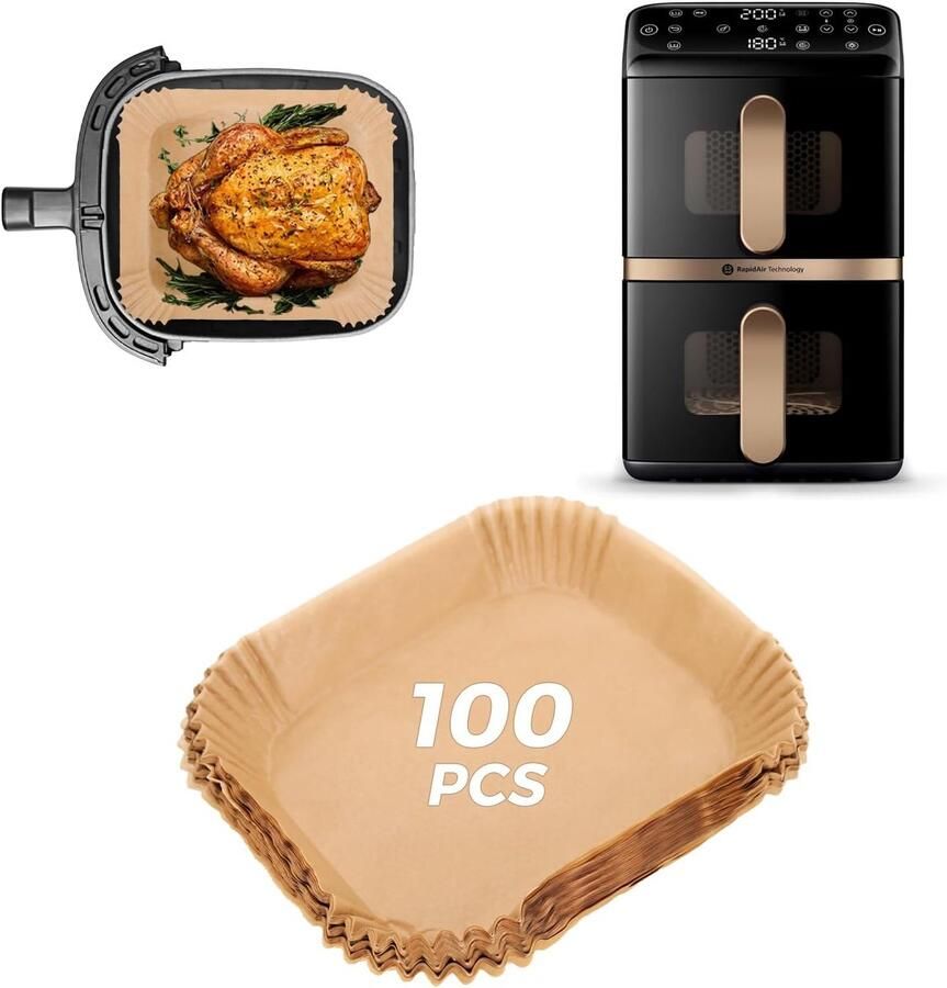 100 stuks bakpapier voor de Philips Airfryer 4000-serie met dubbele mand