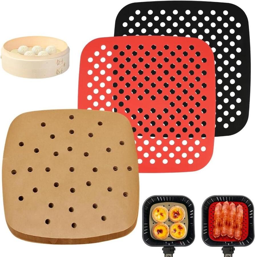 100 Stuks Bakpapier voor hetelucht friteuse Pergamijn Papier voor Airfryer 2 Siliconen Matjes voor hetelucht friteuse (21.5cm)
