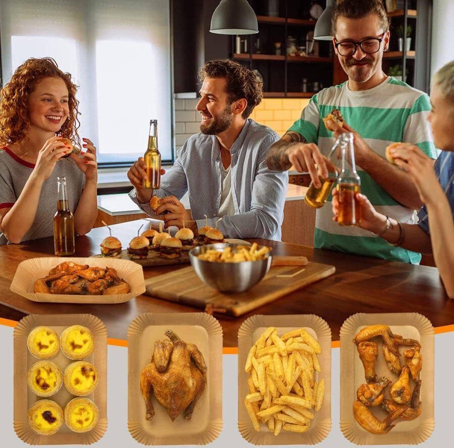 JOEZ 100 stuks bakpapier voor Ninja Foodi MAX Dual Zone heteluchtfriteuse [AF300EU] [AF400EU] 20 x 14 cm anti-aanbaklaag waterdicht oliebestendig perkamentpapier airfryer accessoires voor dubbele - Foto 1