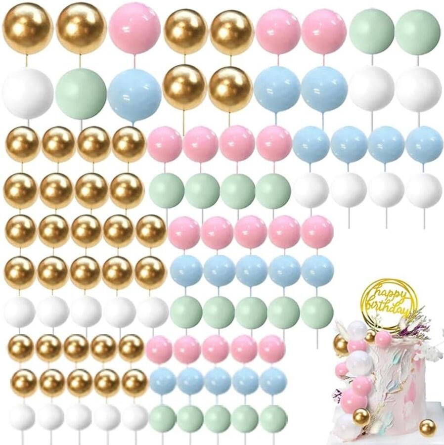 100 stuks bal taart toppers taartdecoraties mini ballonnen taart topper sticks schuim ballen taart picks taart topper ballen gouden ballen voor taarten kerstfeest bruiloft benodigdheden baby