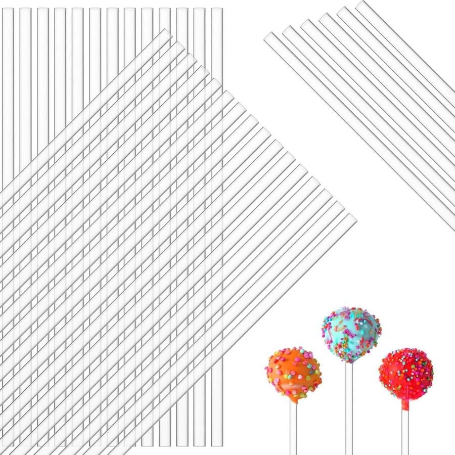 100 Stuks Heldere Acrylaat Lollipop Sticks voor Cake Pops Cupcake Toppers en DIY Snoep Creaties Herbruikbare Roestvrije Stirrer Sticks voor Feestjes en Bakprojecten