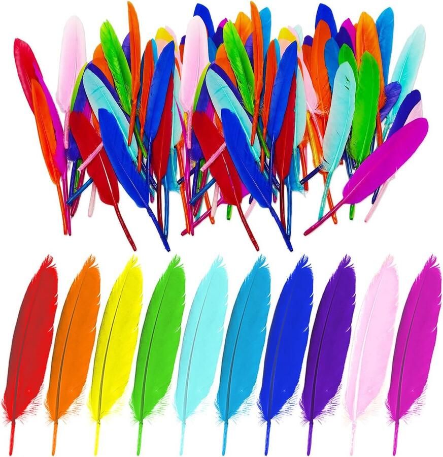 100 stuks kleurrijke veren knutselveren decoratieve materialen om zelf te maken kan worden gebruikt voor het maken van hoofddeksels hangers oorbellen enz