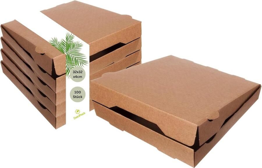 100 Stuks Pizzadozen 32x32 cm Vierkant Composteerbaar en Gemaakt van Gerecycled Karton