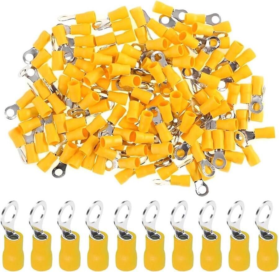 100 stuks ringkabelschoenen van koper M12 elektrische connector oogring 13 mm elektrische kabelschoenen geïsoleerde klemmen krimpkabel draad 4 0-6 0 mm² 12-10 AWG geel