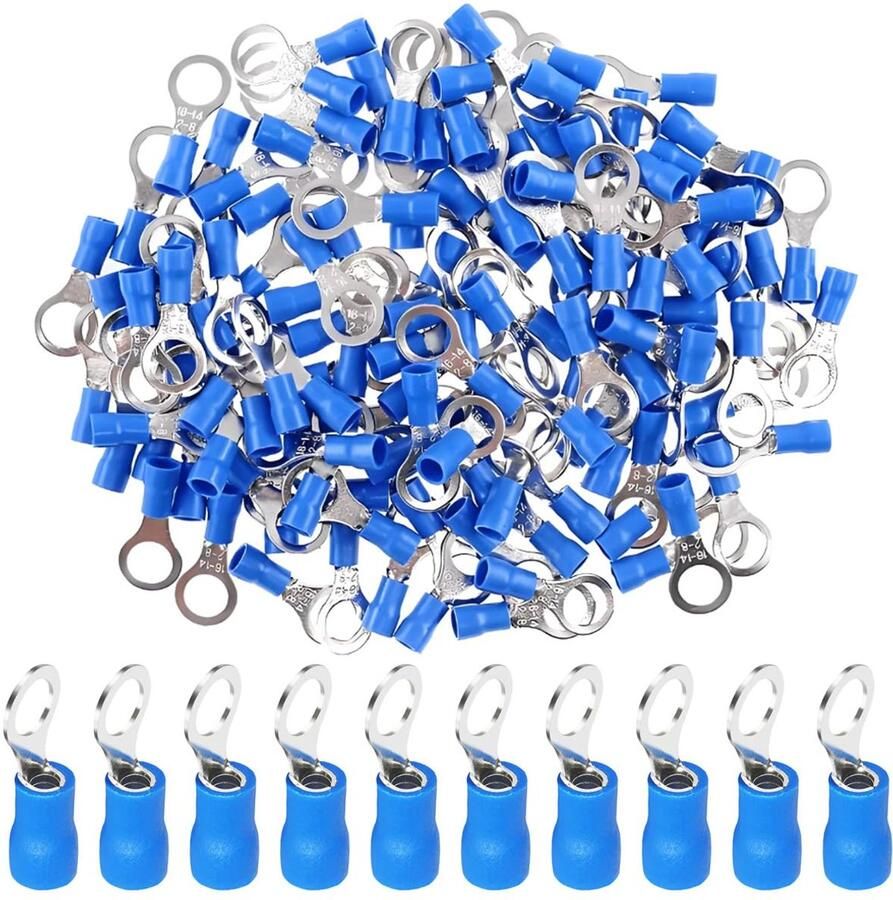 100 stuks ringkabelschoenen van koper M12 elektrische connector oogring 13 mm elektrische kabelschoenen geïsoleerde klemmen krimpkabel 1 5-2 5 mm² 16-14 AWG blauw